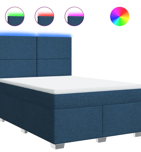 Boxspringbett mit Matratze Blau 140x200 cm Stoff