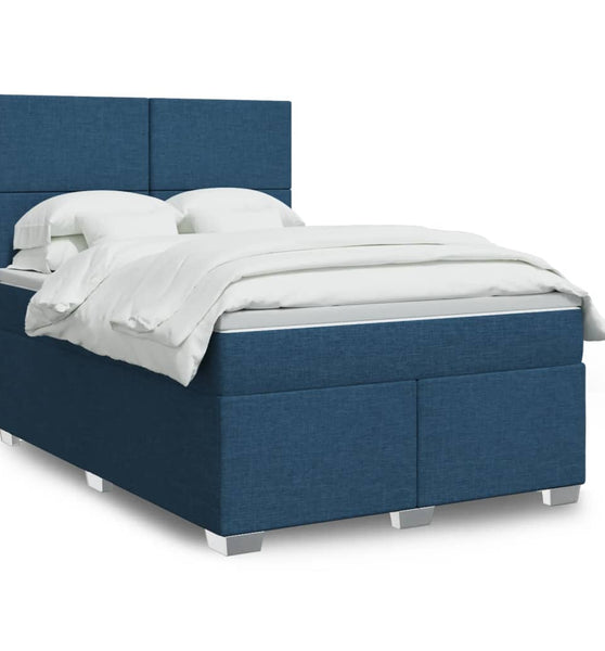 Boxspringbett mit Matratze Blau 140x200 cm Stoff