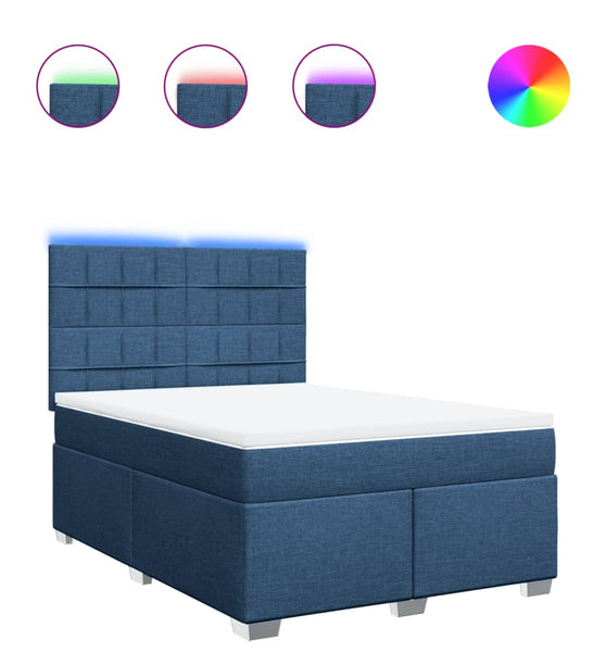 Boxspringbett mit Matratze Blau 140x200 cm Stoff