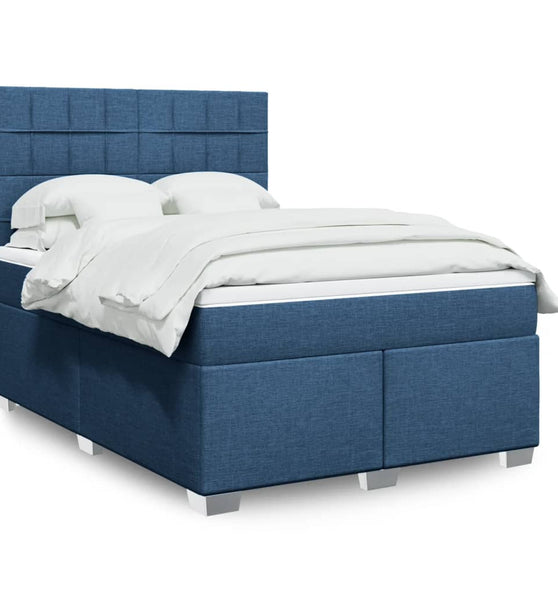 Boxspringbett mit Matratze Blau 140x200 cm Stoff