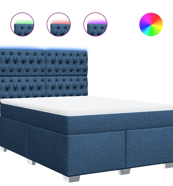 Boxspringbett mit Matratze Blau 140x200 cm Stoff