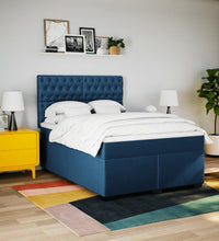 Boxspringbett mit Matratze Blau 140x200 cm Stoff