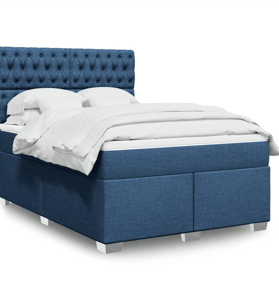 Boxspringbett mit Matratze Blau 140x200 cm Stoff