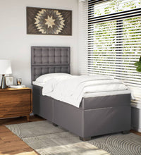 Boxspringbett mit Matratze Grau 90x200 cm Kunstleder