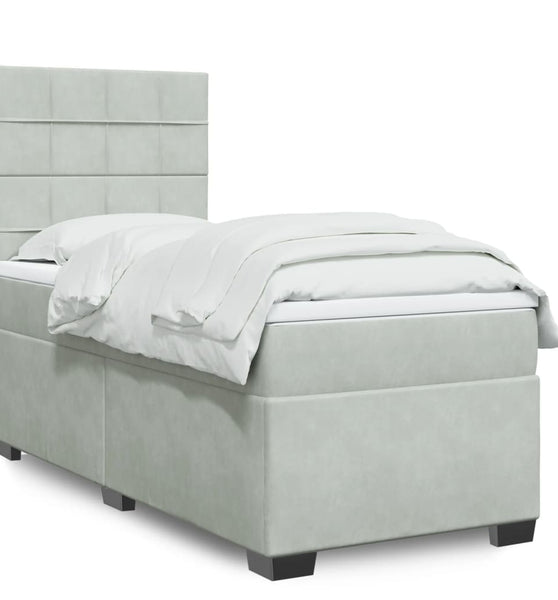Boxspringbett mit Matratze Hellgrau 90x200 cm Samt
