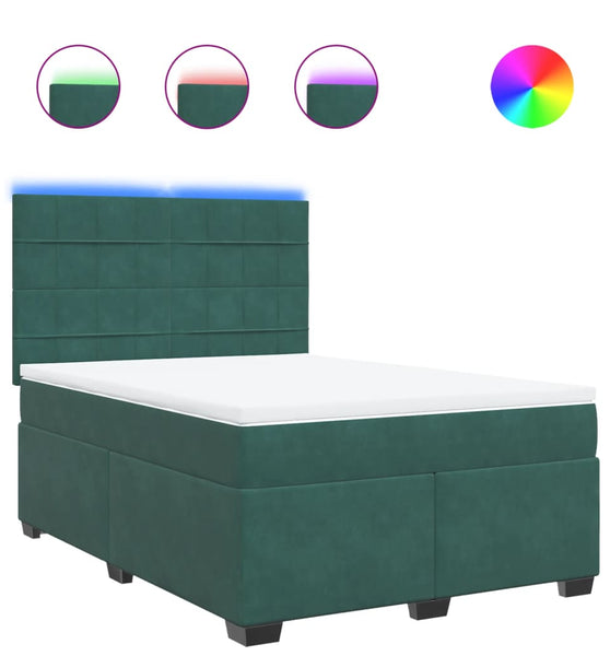 Boxspringbett mit Matratze Dunkelgrün 140x200 cm Samt