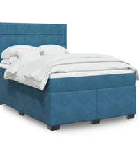 Boxspringbett mit Matratze Blau 140x200 cm Samt