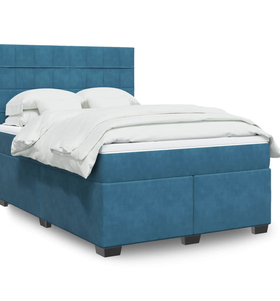 Boxspringbett mit Matratze Blau 140x200 cm Samt