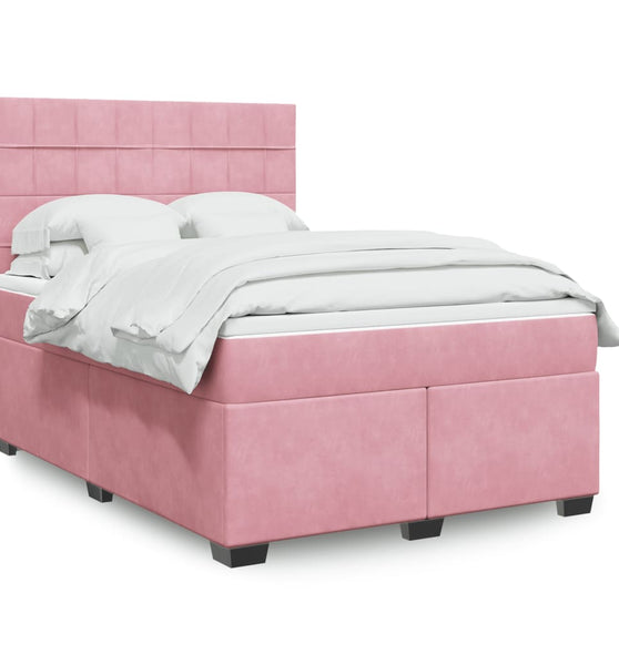 Boxspringbett mit Matratze Rosa 140x200 cm Samt