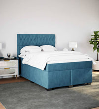 Boxspringbett mit Matratze Blau 140x200 cm Samt