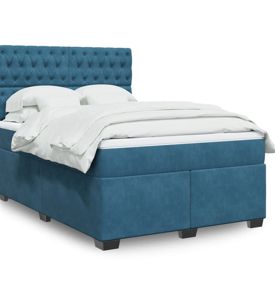 Boxspringbett mit Matratze Blau 140x200 cm Samt