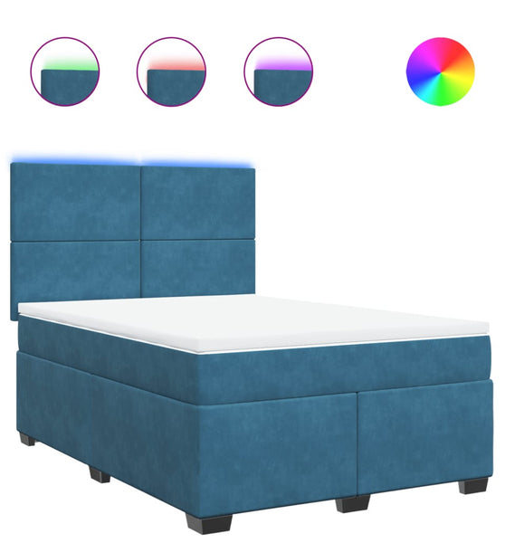 Boxspringbett mit Matratze Blau 160x200 cm Samt