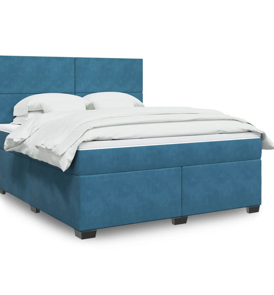 Boxspringbett mit Matratze Blau 180x200 cm Samt