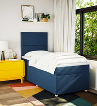 Boxspringbett mit Matratze Blau 90x200 cm Stoff