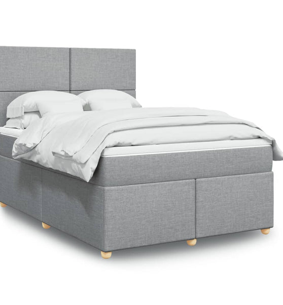 Boxspringbett mit Matratze Hellgrau 140x200 cm Stoff