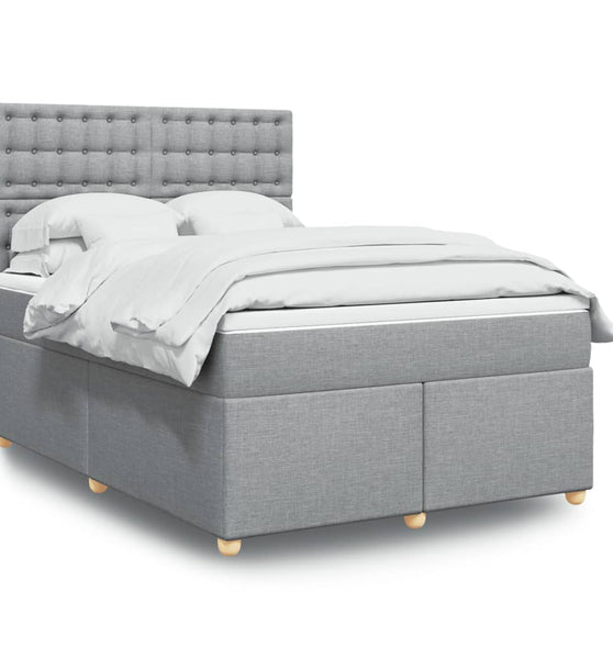 Boxspringbett mit Matratze Hellgrau 140x200 cm Stoff