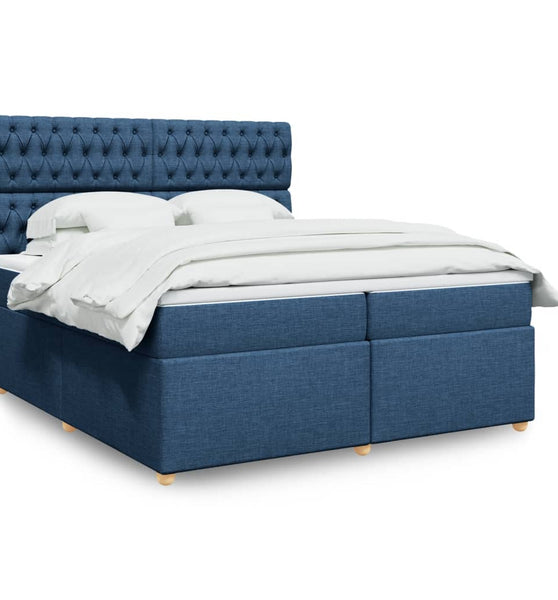 Boxspringbett mit Matratze Blau 200x200 cm Stoff