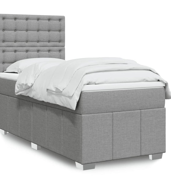 Boxspringbett mit Matratze Hellgrau 90x190 cm Stoff