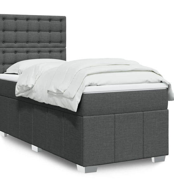 Boxspringbett mit Matratze Dunkelgrau 100x200 cm Stoff