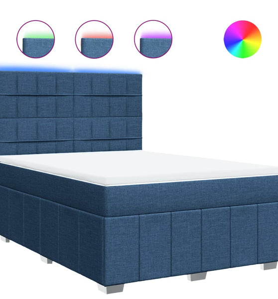 Boxspringbett mit Matratze Blau 140x200 cm Stoff