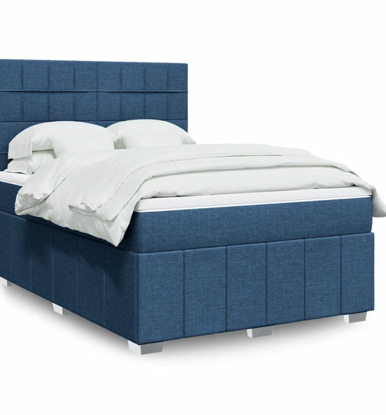 Boxspringbett mit Matratze Blau 140x200 cm Stoff