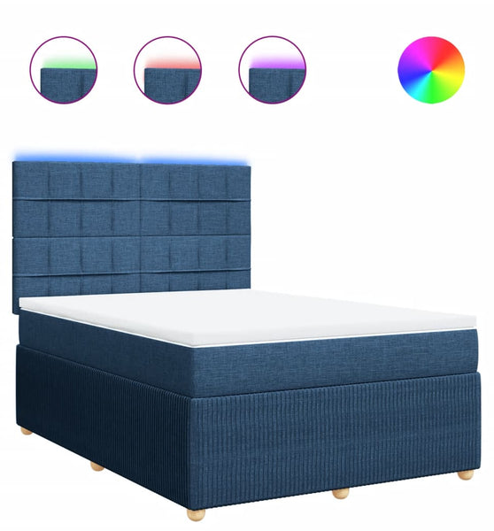 Boxspringbett mit Matratze Blau 140x200 cm Stoff