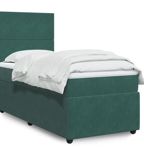 Boxspringbett mit Matratze Dunkelgrün 90x190 cm Samt
