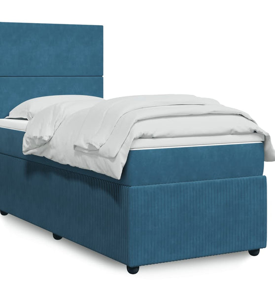 Boxspringbett mit Matratze Blau 90x190 cm Samt