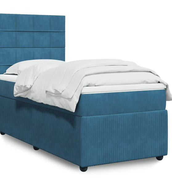 Boxspringbett mit Matratze Blau 90x190 cm Samt