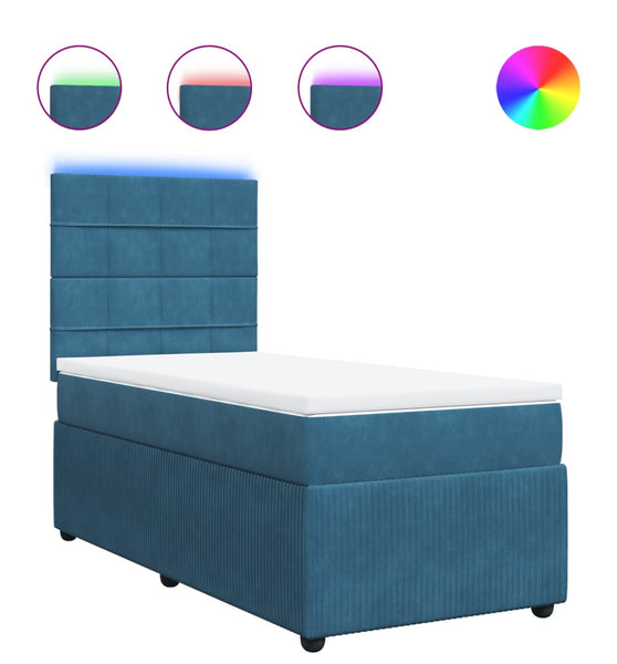 Boxspringbett mit Matratze Blau 90x200 cm Samt