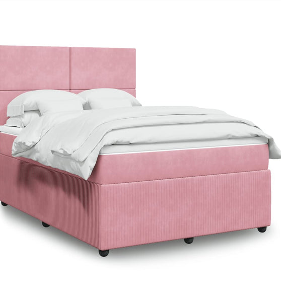 Boxspringbett mit Matratze Rosa 140x200 cm Samt