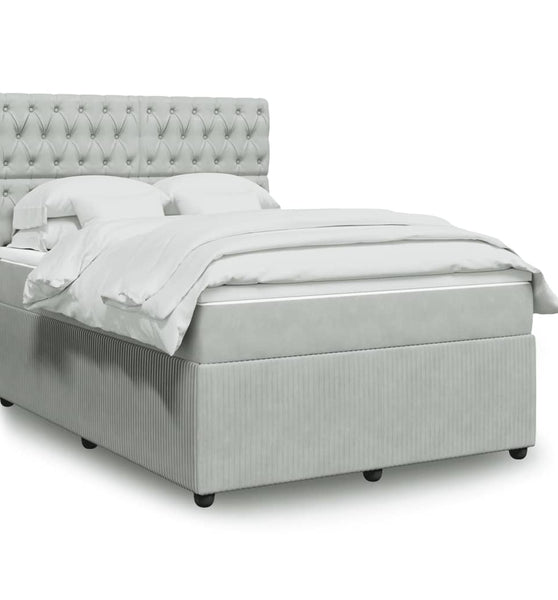 Boxspringbett mit Matratze Hellgrau 160x200 cm Samt
