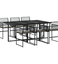 7-tlg. Garten-Essgruppe mit Kissen Schwarz Poly Rattan