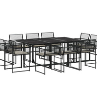 11-tlg. Garten-Essgruppe mit Kissen Schwarz Poly Rattan