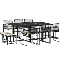 11-tlg. Garten-Essgruppe mit Kissen Schwarz Poly Rattan