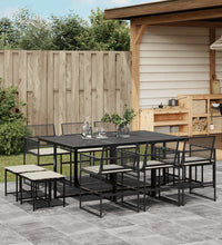 11-tlg. Garten-Essgruppe mit Kissen Schwarz Poly Rattan