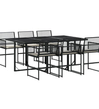 7-tlg. Garten-Essgruppe mit Kissen Schwarz Poly Rattan
