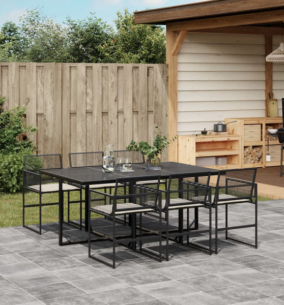 7-tlg. Garten-Essgruppe mit Kissen Schwarz Poly Rattan
