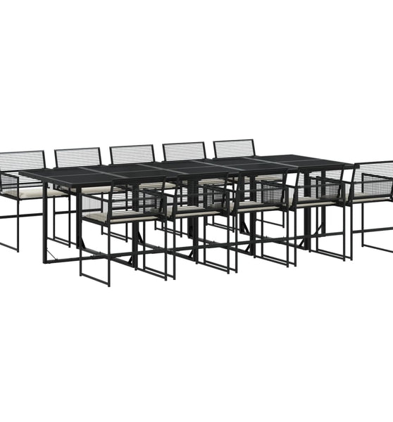 11-tlg. Garten-Essgruppe mit Kissen Schwarz Poly Rattan