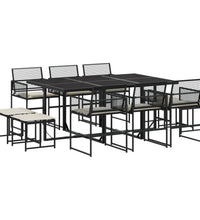 11-tlg. Garten-Essgruppe mit Kissen Schwarz Poly Rattan