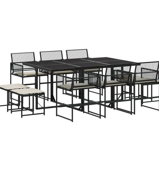 11-tlg. Garten-Essgruppe mit Kissen Schwarz Poly Rattan