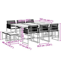 11-tlg. Garten-Essgruppe mit Kissen Schwarz Poly Rattan
