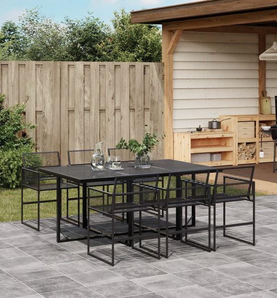 7-tlg. Garten-Essgruppe Schwarz Poly Rattan