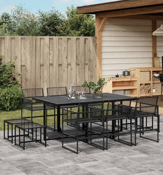 11-tlg. Garten-Essgruppe Schwarz Poly Rattan