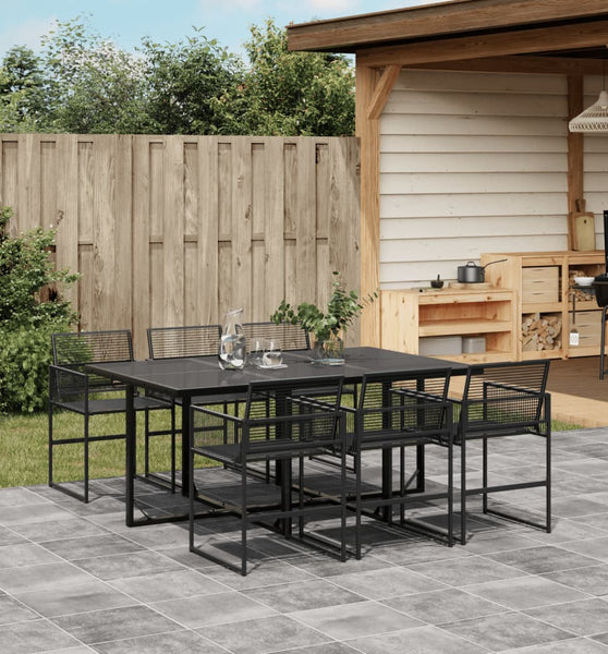 7-tlg. Garten-Essgruppe Schwarz Poly Rattan
