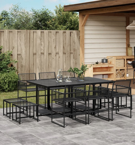 11-tlg. Garten-Essgruppe Schwarz Poly Rattan