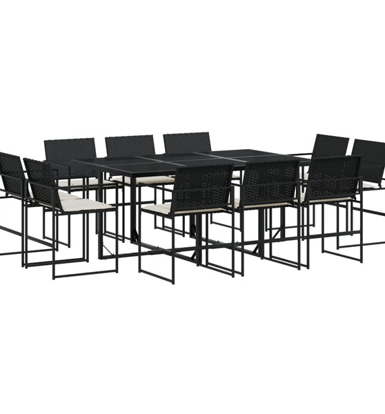 11-tlg. Garten-Essgruppe mit Kissen Schwarz Poly Rattan