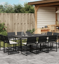 11-tlg. Garten-Essgruppe mit Kissen Schwarz Poly Rattan