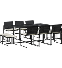 11-tlg. Garten-Essgruppe mit Kissen Schwarz Poly Rattan