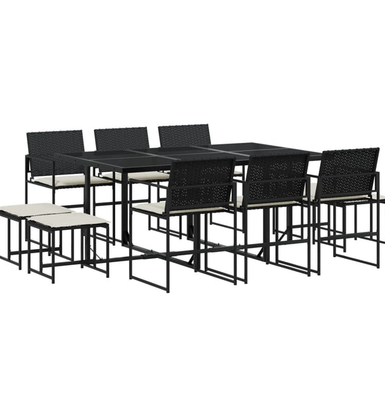 11-tlg. Garten-Essgruppe mit Kissen Schwarz Poly Rattan